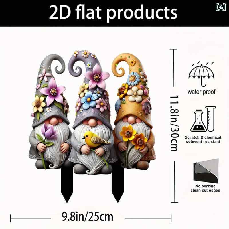 ガーデンオーナメント 斬新 クリエイティブ 3人の小人 ドワーフ 花摘み アクリル製 屋外 庭園 ガーデンピック 植木鉢 飾り デコレーション オブジェ エクステリア(x2)