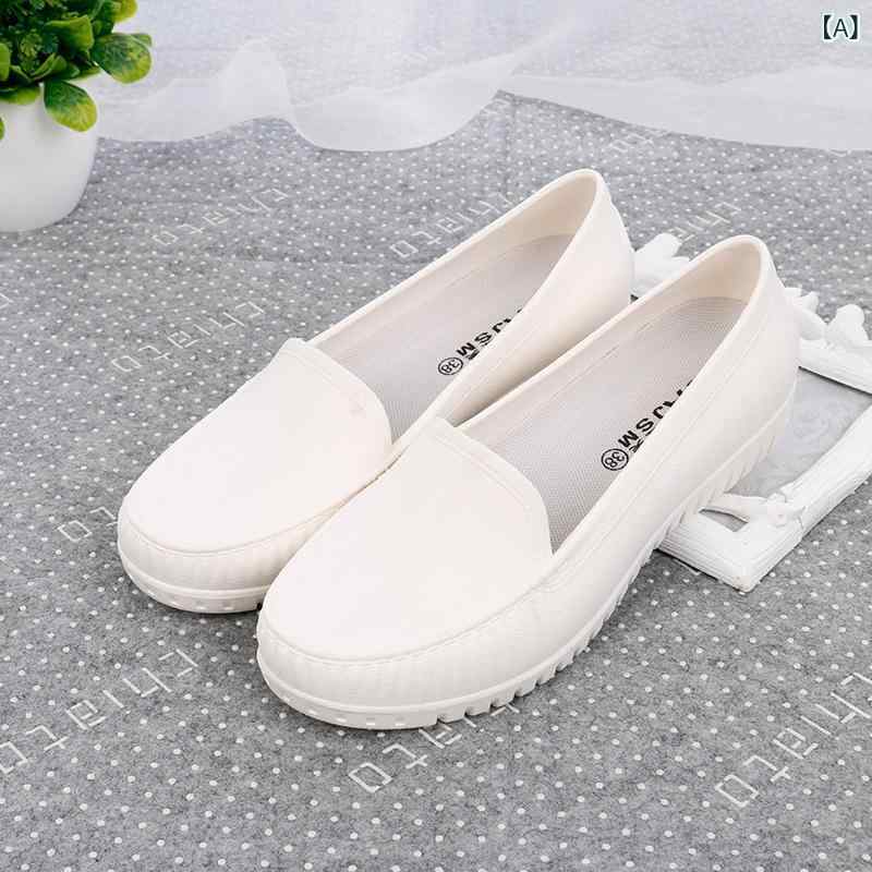 Women'S Shoes - シューズ レディース 看護師 マタニティ ホテル 職場 ワークシューズ カジュアル 防水 防滑 滑り止め 柔らか 軽量 快適 モカシン スリッポン フラット ブラック 黒 ホワイト 白 ピンク 水色 PVC