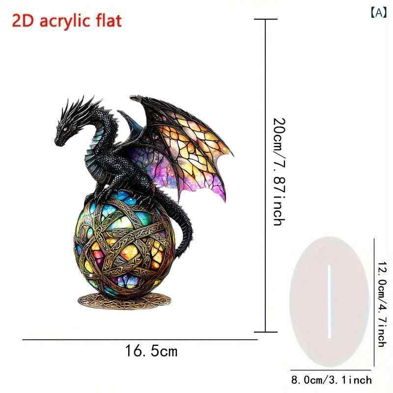 オブジェ 魅惑的な ステンドグラス風 カラフル ドラゴン像 竜の置物 地球儀モチーフ ゴシック調 ファン..