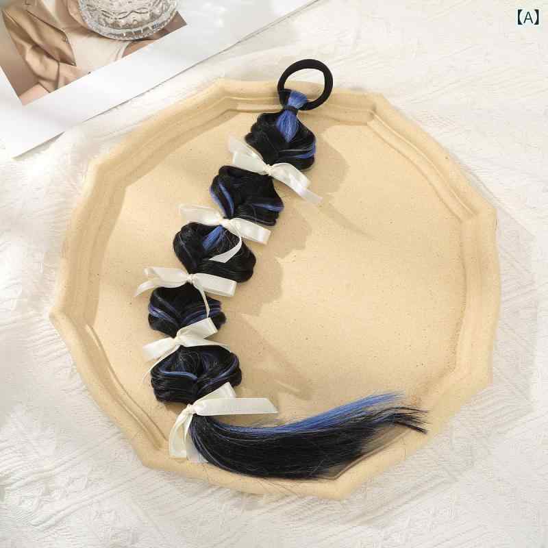 カチューシャ ウィッグ付き レディース リボン リボン結び 三つ編み ヘアアクセサリー エクステ ワンタッチ おしゃれ かわいい 自然 ロング ヘアアレンジ