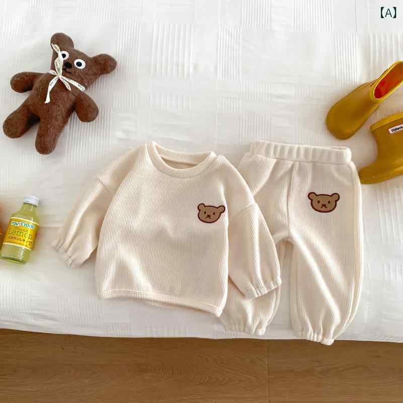 ベビー服 男の子 女の子 春秋 長袖 スウェット トレーナー ロングパンツ セットアップ 上下セット 綿混 コットン 厚手 かわいい クマ柄 アニマル カジュアル 普段使い