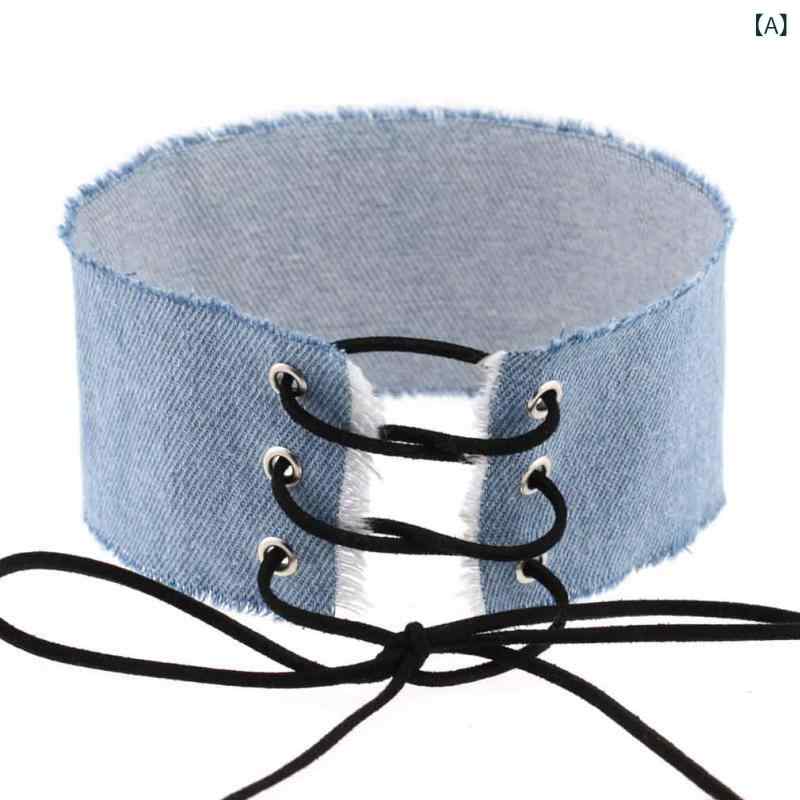 2個セット・素材: デニム・カテゴリ: チョーカー・カラー展開: ライトブルー、ダークブルー、ブラック、ブルー