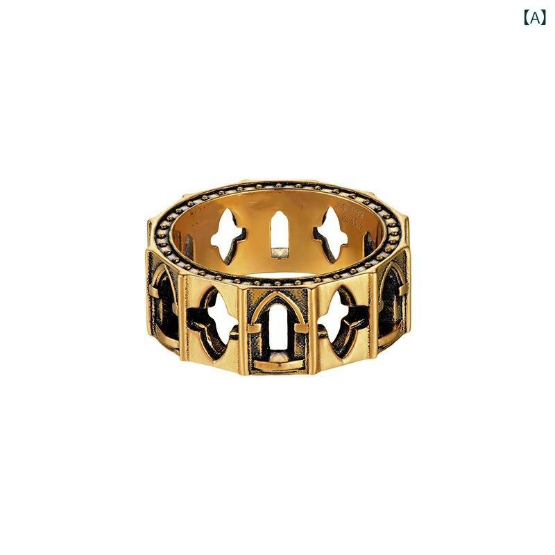 指輪 メンズ ユニセックス レトロ ヴィンテージ 竜骨 幾何学 デザイン 925シルバー タイシルバー いぶ..