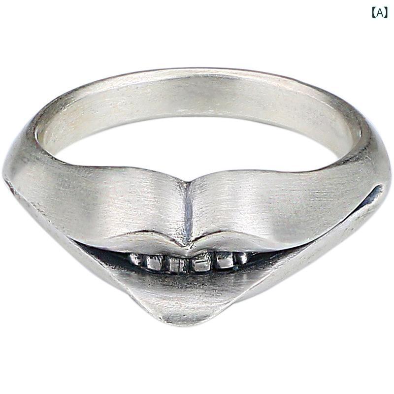 指輪 男女兼用 ユニセックス S925 シルバーメッキ 唇モチーフ オープンリング フリーサイズ 個性的 お..