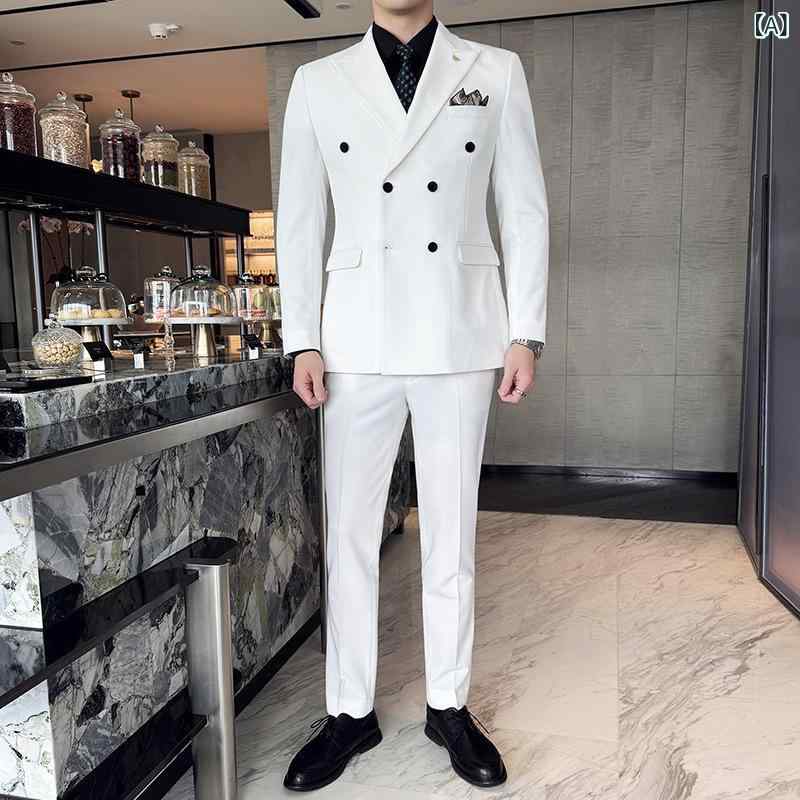 スーツ メンズ ダブルブレスト スリーピース ピークドラペル スリムフィット ビジネス カジュアル フォーマル 礼服 結婚式 パーティー 二次会 ホワイト