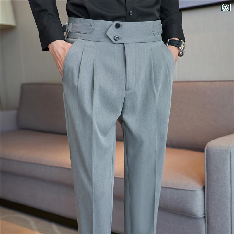 スラックス メンズ 男性 ハイウエスト ストレート ドレープ感 カジュアルパンツ ビジネス ロングパンツ ポリエステル ノンアイロン ストレッチ 普段使い デイリーユース 春秋 グレー ブラック カーキ