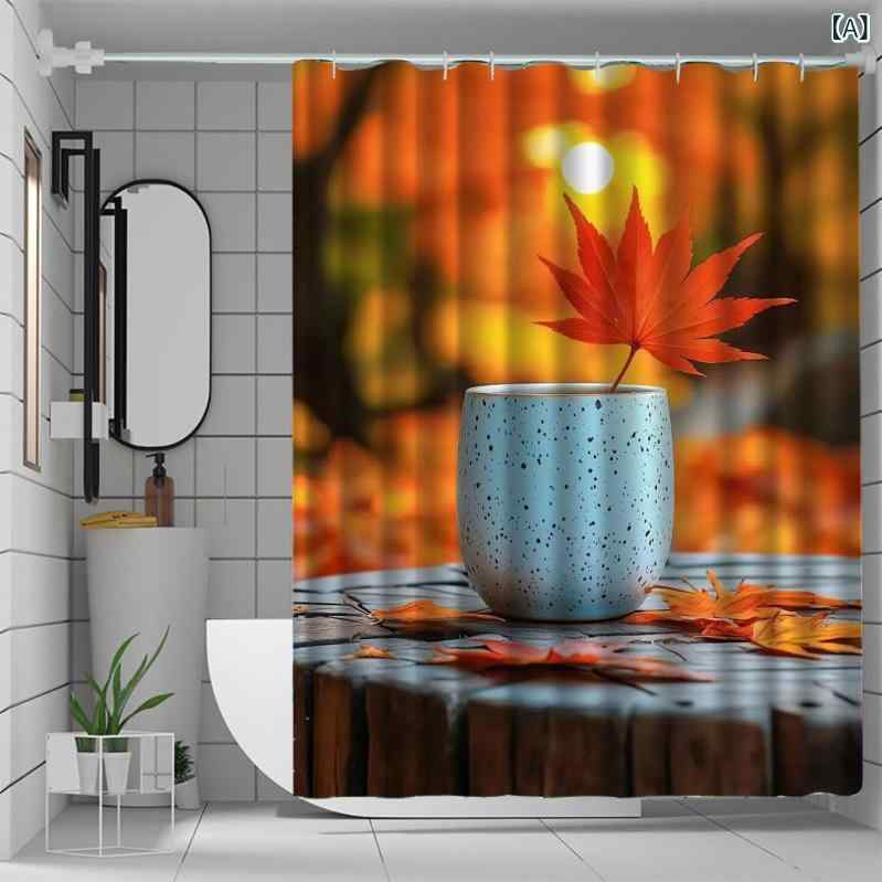 シャワーカーテン ポリエステル 厚手 デジタルプリント 総柄 おしゃれ 浴室用 バスルーム 防水 防カビ ..