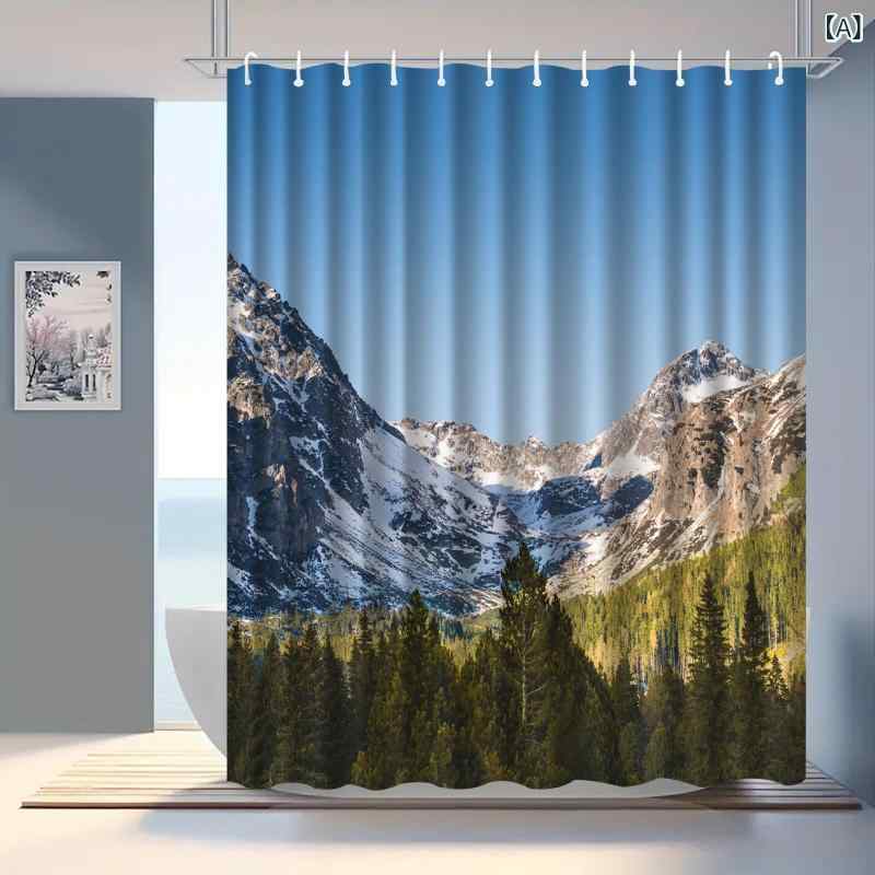 シャワーカーテン 雪山 風景画 デジタルプリント 防水 撥水 ポリエステル 間仕切り 目隠し 浴室 バスルーム お風呂 洗面所 脱衣所 防カビ 軽量 おしゃれ モダン インテリア