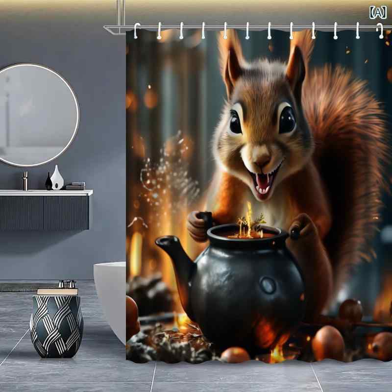 シャワーカーテン バスカーテン ポリエステル製 防水 撥水 防カビ加工 かわいい リス柄 アニマル 動物 ..