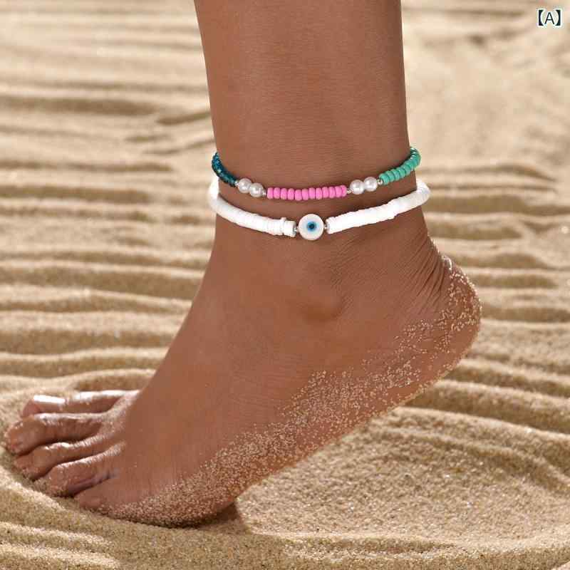 アンクレット 男女兼用 ユニセックス おしゃれ シンプル レジンアイ 樹脂粘土 クリスタル シードビーズ..