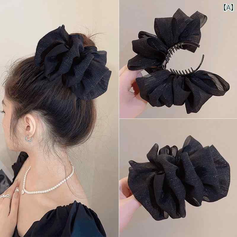 ・カテゴリ: ヘアアクセサリー・素材: メッシュ・スタイル: 韓国風、フェミニン・デザイン: バブル、シュシュ風ヘアクリップ・タイプ: バンスクリップ・製法: ハンドメイド・カラー展開: ブラック・対象: レディース
