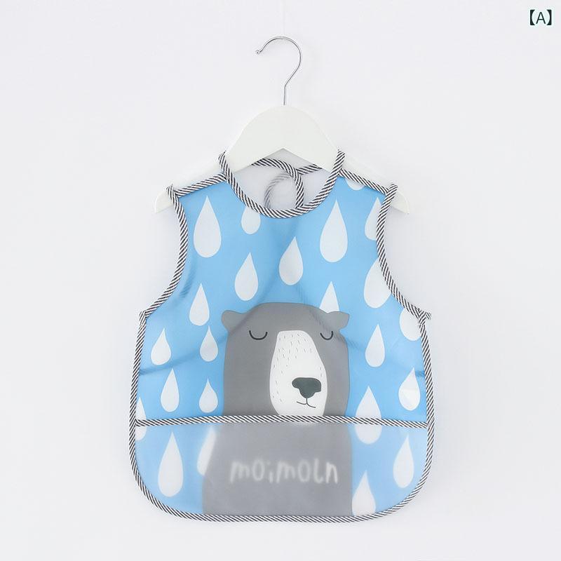 お食事エプロン ベビー キッズ 男の子 女の子 防水 EVA素材 ポケット付き 食べこぼし防止 離乳食 食事..