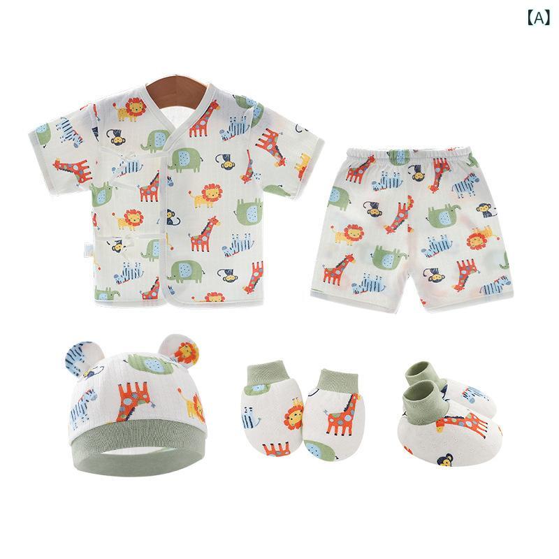 ベビー肌着 新生児 赤ちゃん 男女兼用 打ち合わせ 紐結び ラップ式 綿 肌に優しい 安心安全 5点セット オールシーズン 通年 出産準備 出産祝い ベビーウェア 0-1歳 幼児服 短肌着 長肌着