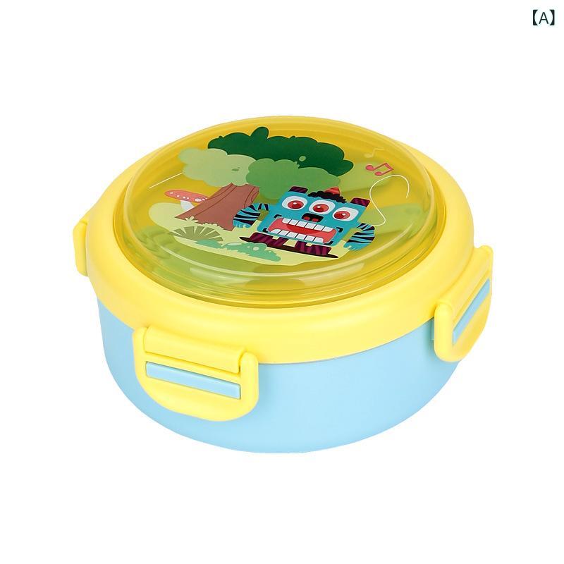 弁当箱 子供 ベビー ステンレス製 丸型 ランチセット ボウル付き ピクニック 遠足 お弁当 普段使い 給食 食事容器 携帯用 コンパクト かわいい