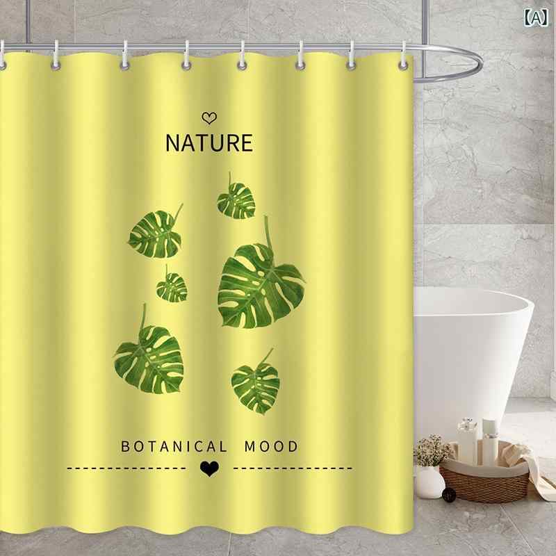 シャワーカーテン 浴室カーテン 植物 花柄 デジタルプリント ポリエステル 防水 防カビ 間仕切り 遮像 目隠し 穴あけ不要 お風呂 バスルーム トイレ ユニットバス モダン シンプル(x2)