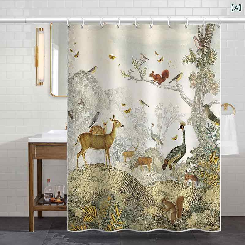 シャワーカーテン 防水 防カビ 厚手 アニマル柄 動物デザイン 北欧 レトロ インダストリアルスタイル ポリエステル ファブリック バスルーム用