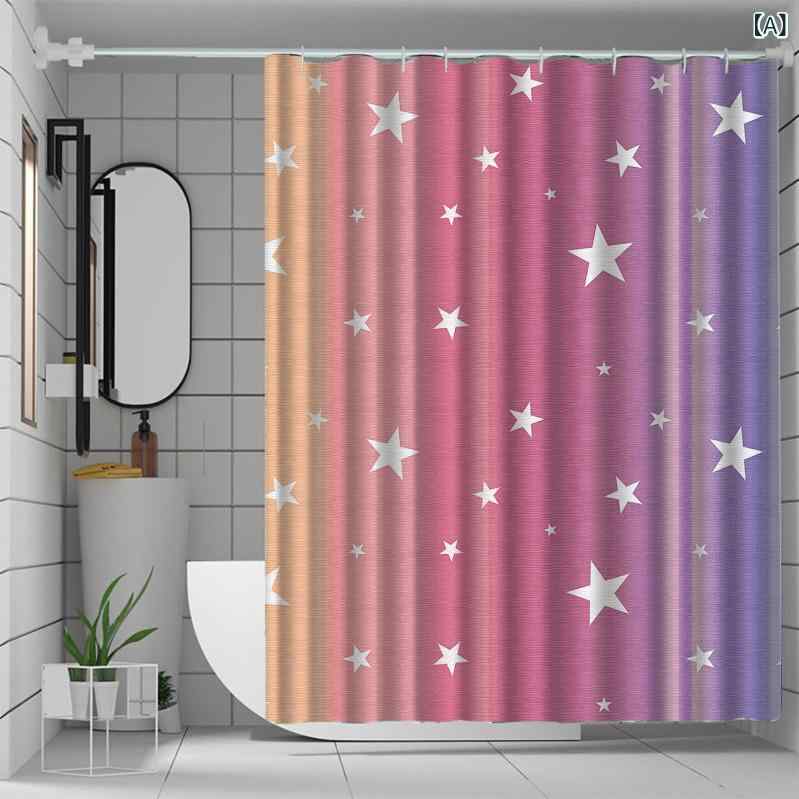 シャワーカーテン 星柄 スター柄 防水 撥水加工 ポリエステル製 バスルーム 間仕切り 目隠し ユニット..