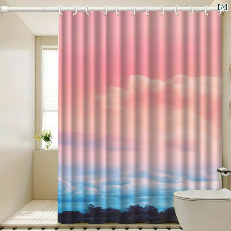 シャワーカーテン ポリエステル 3Dデジタルプリント 防水 浴室 間仕切り 目隠し 高級感 ラグジュアリー 穴あけ不要 突っ張り棒対応