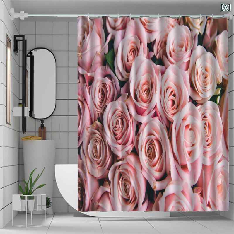 ・素材: ポリエステル・スタイル: 花柄・柄: 薔薇・サイズ: 90×180cm, 120×180cm, 150×180cm, 180×180cm, 180×200cm・カテゴリ: 防水シャワーカーテン・特徴: 穴あけ不要