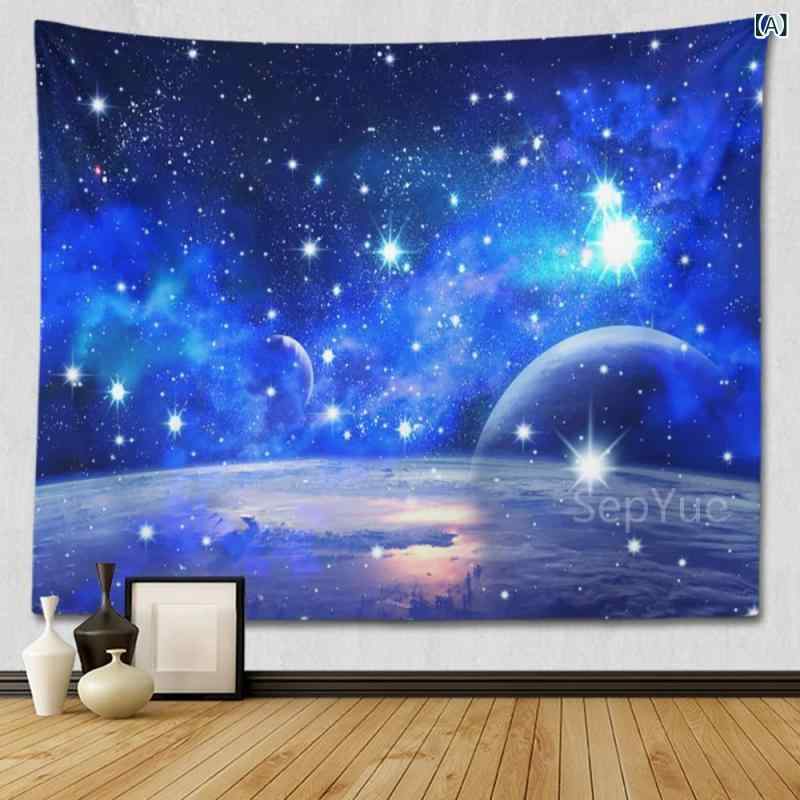 タペストリー 星空 月 宇宙 銀河 壁掛け 北欧スタイル ポリエステル ウォールデコレーション インテリア 大判 寝室 リビング 書斎 子供部屋 ダイニング 壁飾り おしゃれ ブルー系