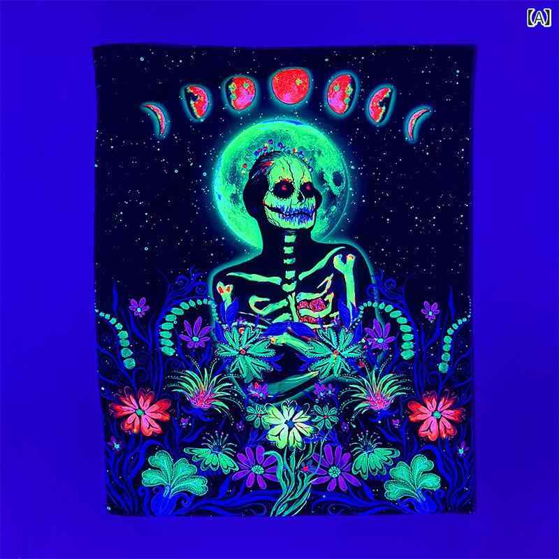 タペストリー 北欧風 月 スカルデザイン 蓄光 蛍光 発光 星空 パーティー バー 壁飾り リビング 寝室 ヨガ 瞑想空間 ポリエステル インテリア 長方形(x2)