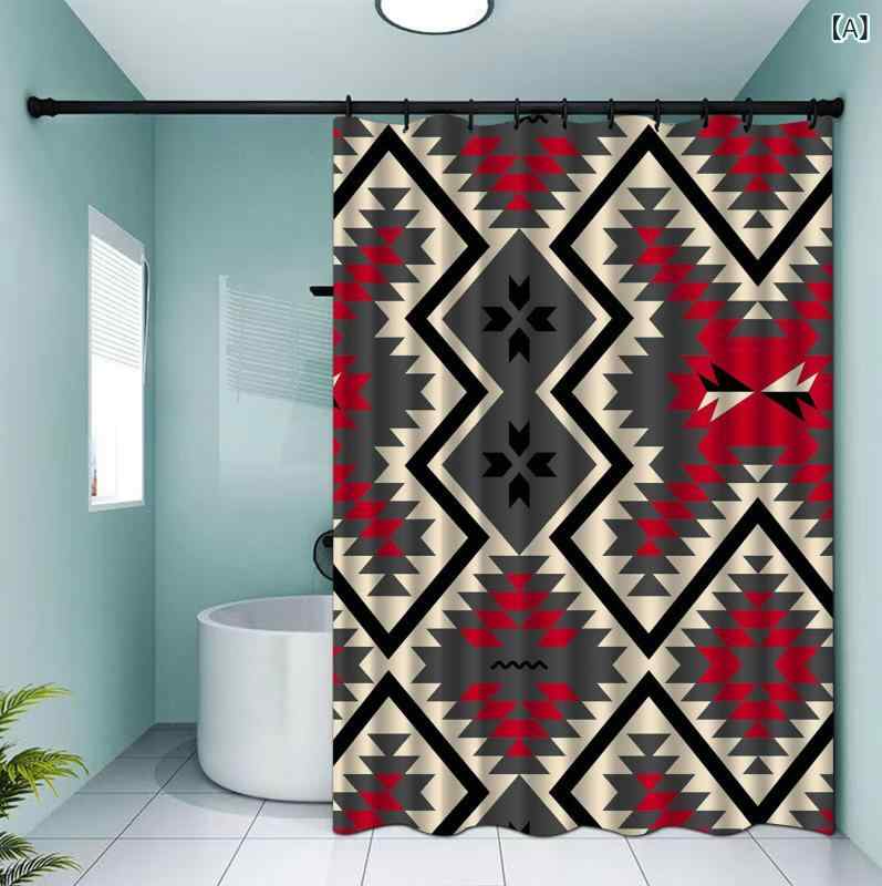 シャワーカーテン ボヘミアン柄 防水 防カビ 浴室用 間仕切り 目隠し ポリエステル製 撥水加工 ロングサイズ バスルーム インテリア 簡単設置 清潔 おしゃれ セット