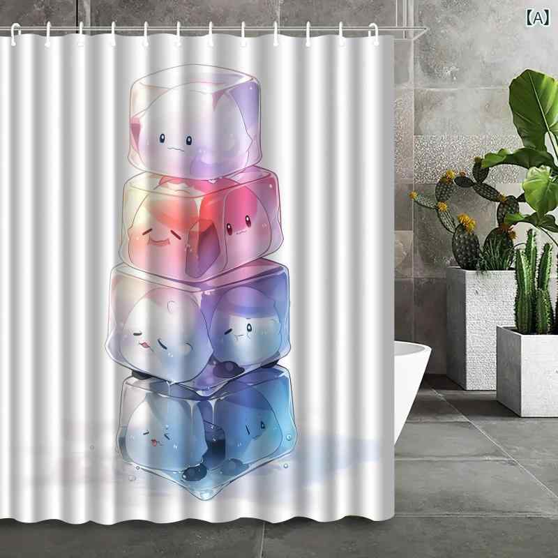 シャワーカーテン 氷塊柄 アイスキューブ柄 デジタルプリント 防水 撥水 防カビ ポリエステル バスルーム 間仕切り 目隠し ナチュラル 浴室 お風呂 脱衣所 穴あけ不要 取り付け簡単