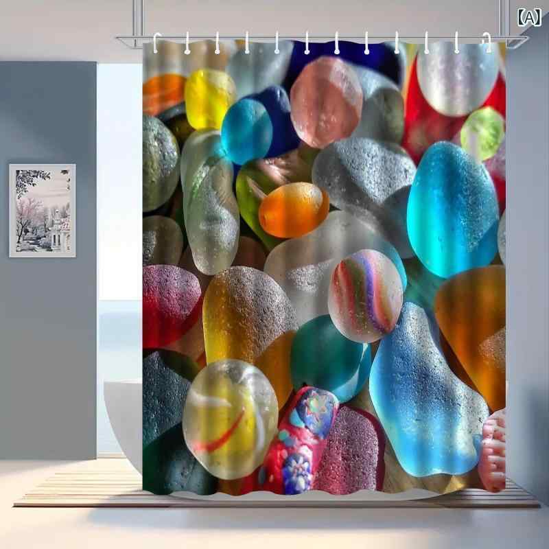 シャワーカーテン 浴室カーテン ストーン柄 石柄 デジタルプリント ポリエステル 防水 はっ水 目隠し 間仕切り バスルーム 洗面所 脱衣所 おしゃれ 清潔感