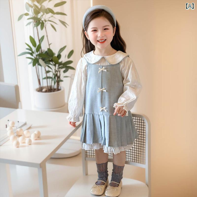 キッズ 女の子 ベビー 春秋 セットアップ 韓国風 おしゃれ かわいい カジュアル 丸襟 ブラウス ジャン..