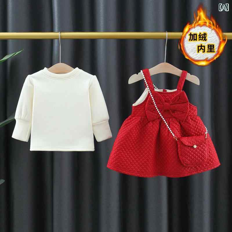 キッズ 女の子 セットアップ 冬 裏起毛 あったか 長袖 Tシャツ トップス プリンセス ジャンパースカー..