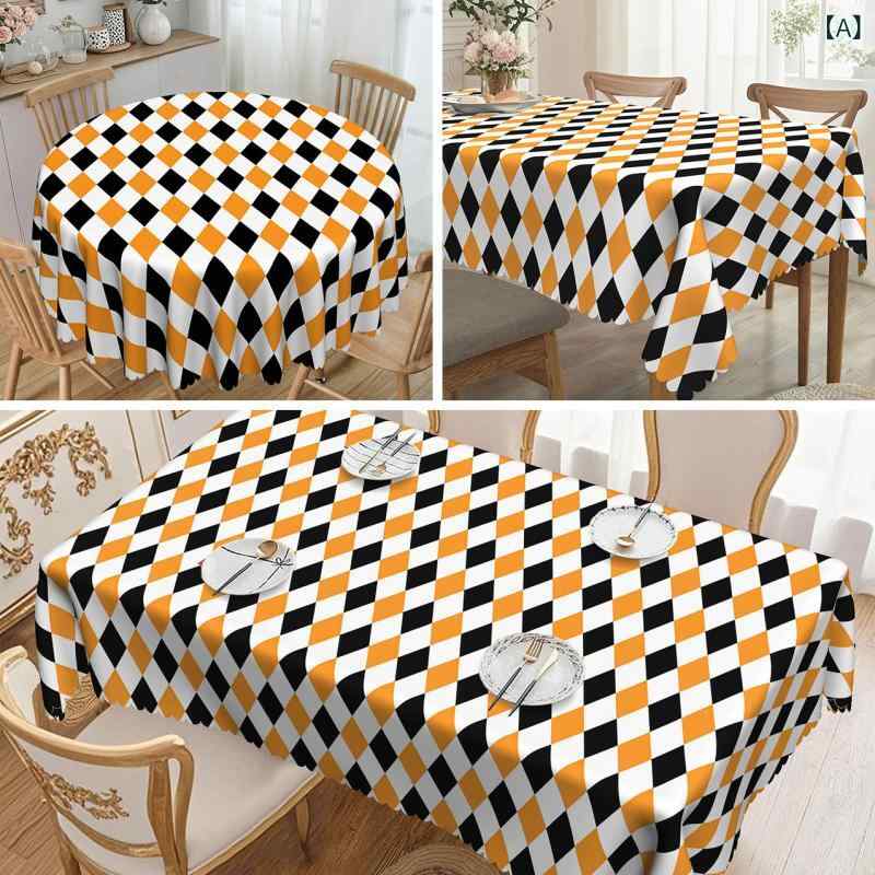 テーブルクロス ハロウィン オレンジ 黒 格子柄 パーティー 死者の日 イベント 防水 撥水加工 ポリエステル 長方形 インテリア おしゃれ 飾り(x2)