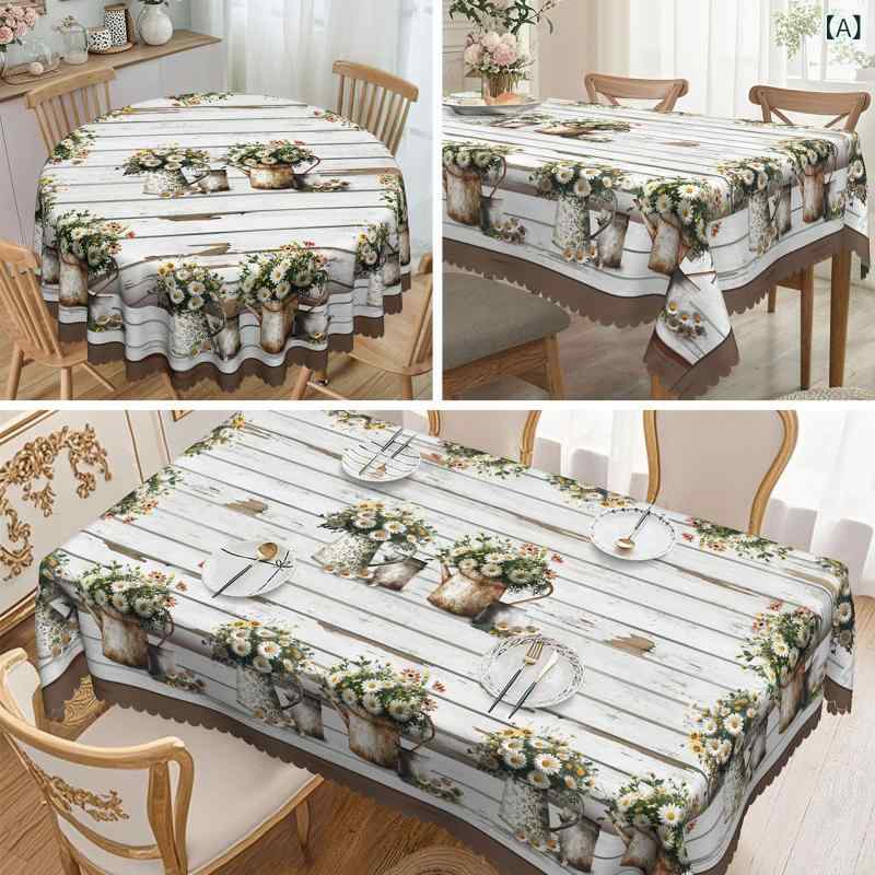 テーブルクロス レトロ ヴィンテージ デイジー柄 花柄 かわいい 円形 丸型 長方形 角型 ポリエステル製..