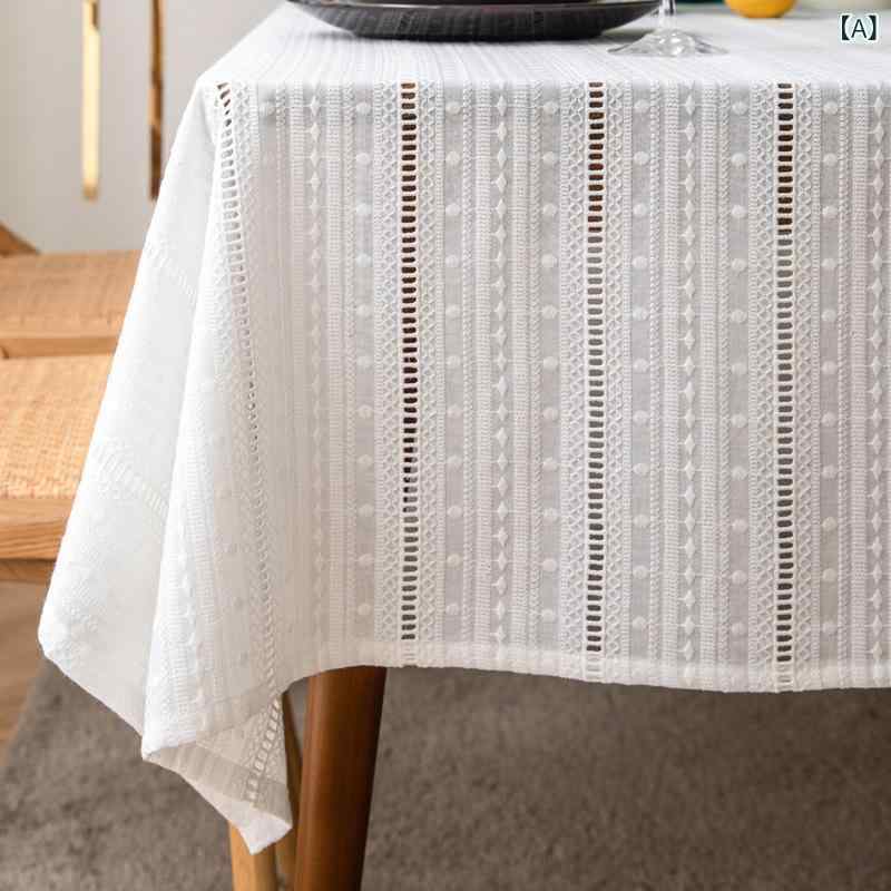 テーブルクロス フレンチ レース 透かし彫り ホワイト コットンリネン 綿麻 ナチュラル ヨーロピアン カントリースタイル 家庭用 ダイニングカバー 高級感 上質 モダン 耐熱 正方形