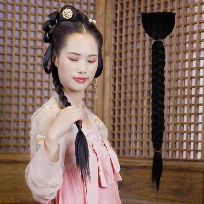 ウィッグ レディース 三つ編み お団子 ヘアアレンジ コスプレ 撮影用 小物 耐熱 ロング ヘアエクステ かつら