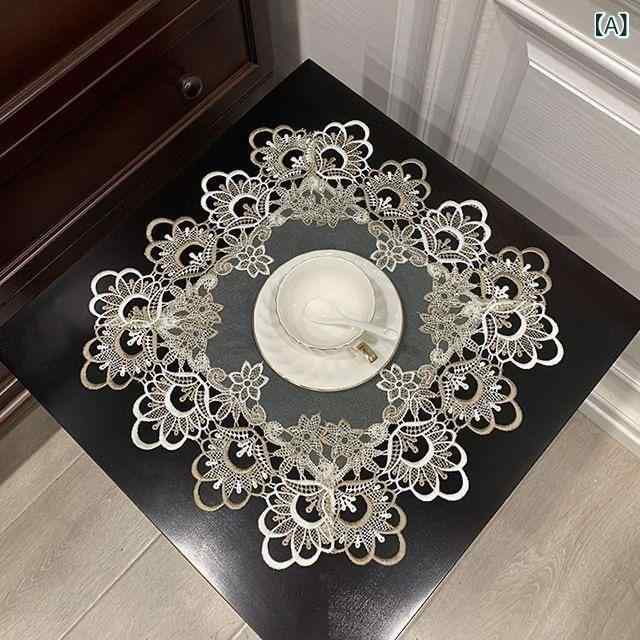 テーブルクロス モダン ライトラグジュアリー 高級感 刺繡 メッシュ 正方形 マルチカバー スタンドライ..