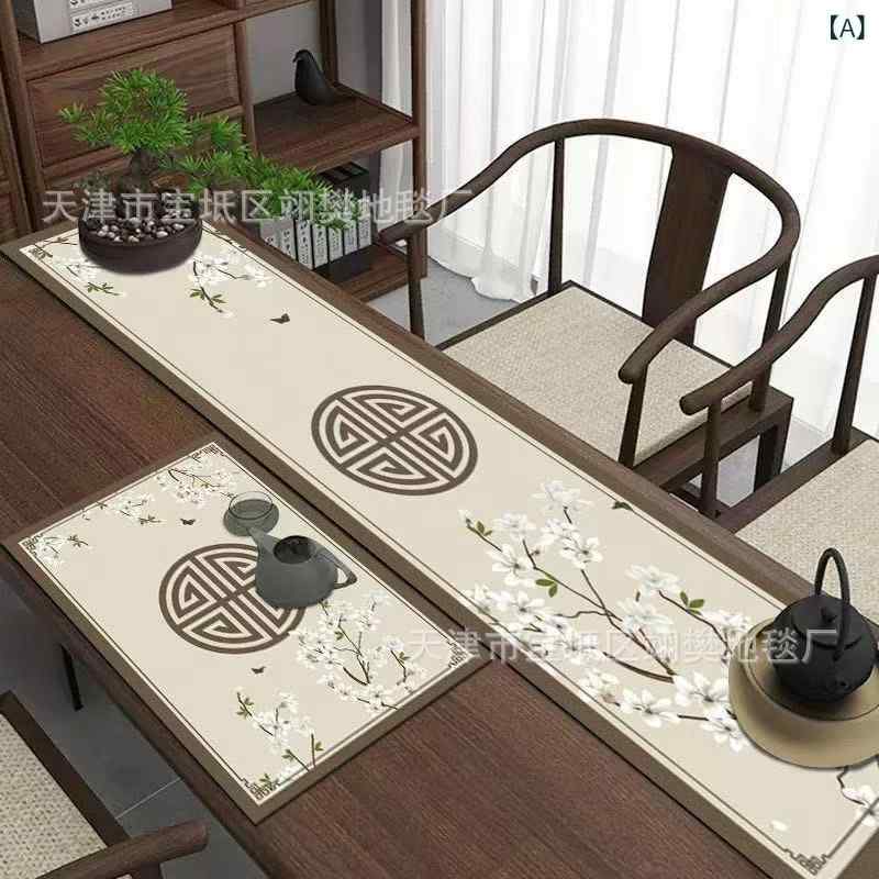 テーブルランナー 和モダン 禅風 高級感 レトロ クラシック PVC製 吸水速乾 耐熱 お手入れ簡単 撥水 防汚 長方形 ティーマット 食卓マット ダイニング リビング インテリア