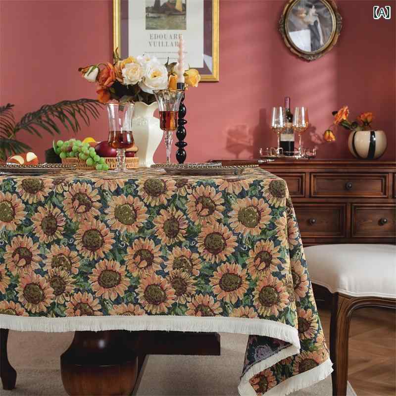 テーブルクロス ボヘミアン エスニック レトロ ヴィンテージ柄 ポリエステル 綿混紡 耐摩耗 防塵 汚れ..