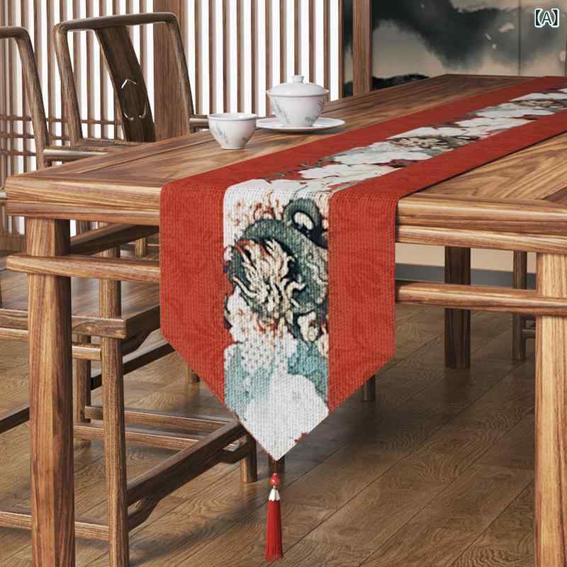 テーブルランナー 敦煌風 福獣 新中国風 高級感 綿麻混紡 ポリエステル ティーテーブル 食卓 リビング ..