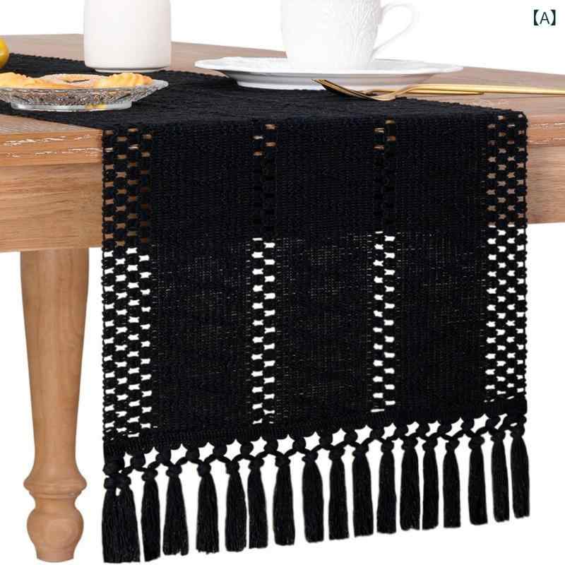 テーブルランナー 綿麻 コットン リネン 格子柄 結び目 タッセル アメリカンスタイル 軽やか 高級感 上..