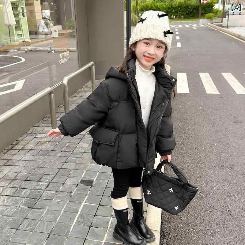 ダウンジャケット キッズ 女の子 子供服 ジュニア ミドル丈 フード付き 厚手 防寒 アウター コート ホワイトダックダウン ゆったり 長袖 フルジップ 韓国ファッション 秋冬 普段使い 通学 カジュアル 無地