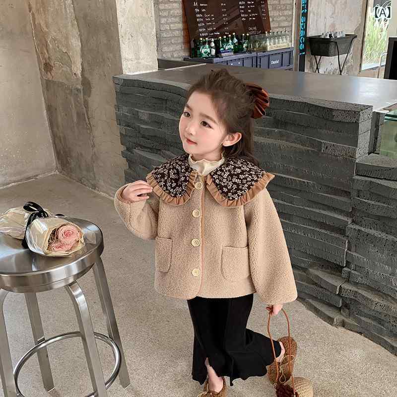 アウター キッズ 女の子 秋冬 裏起毛 モコモコ フリース コート 小花柄襟 韓国風 おしゃれ カジュアル ブラウン ベージュ