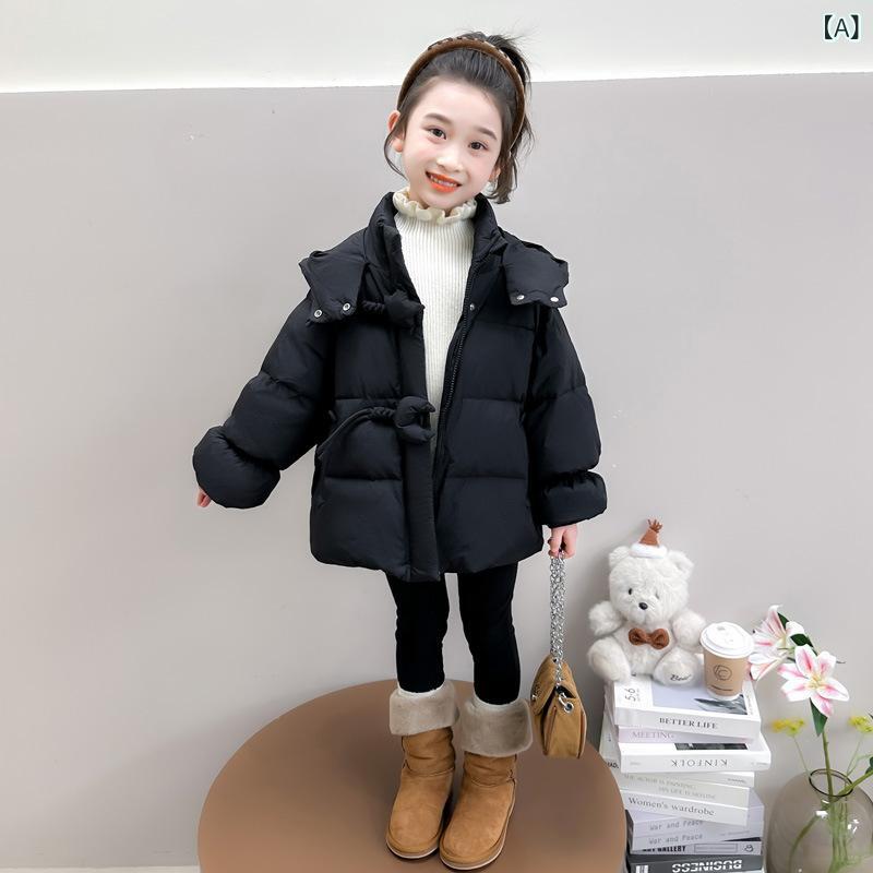 ダウンジャケット 女の子 ベビー キッズ 秋冬 ミドル丈 フード付き ホワイトダックダウン ゆったり アウター かわいい おしゃれ 韓国風 普段使い 通園 通学 厚手 長そで ジッパー ブラック ローズレッド