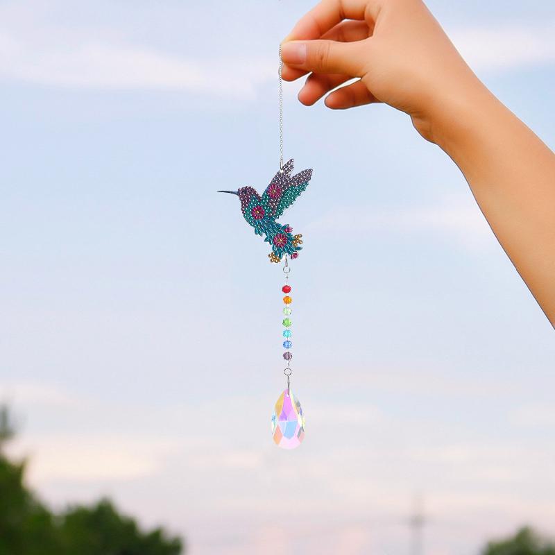 手芸キット ジルコニアアート 風鈴 両面 ハチドリ柄 風景画 アクリル製 ハンドメイド クラフト 工作 部屋飾り インテリア雑貨 オーナメント プレゼント(x2)