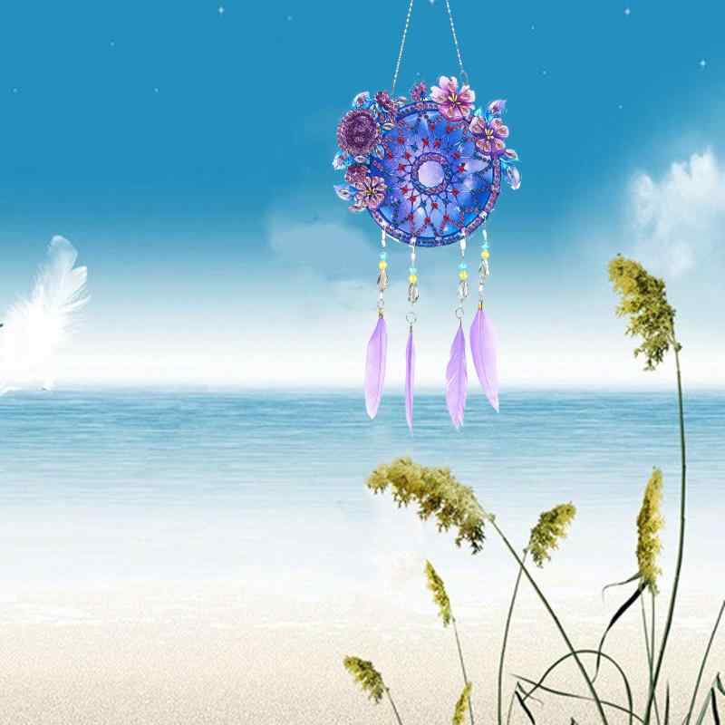 風鈴 DIY ジルコニアアート アクリル 両面 風景画 網目模様 屋外 手作りキット 工芸品 インテリア雑貨 モダン シンプル 吊り下げ 窓飾り ガーデン雑貨(x2)