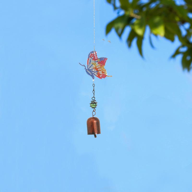 風鈴 DIYキット ジルコニアアート 蝶柄 バタフライデザイン 両面 アクリル製 輝く キラキラ ラインストーン 手作りキット インテリア飾り 吊り下げ オーナメント(x2)