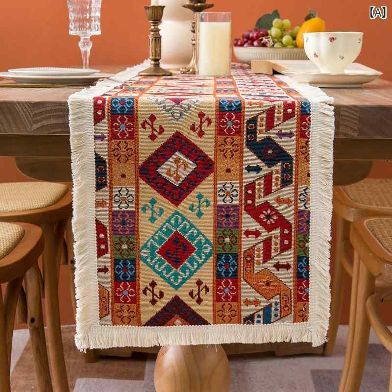 テーブルランナー マルチカバー レッド ボヘミアン柄 幾何学模様 レトロ 民族風 サイドボード テレビ台..