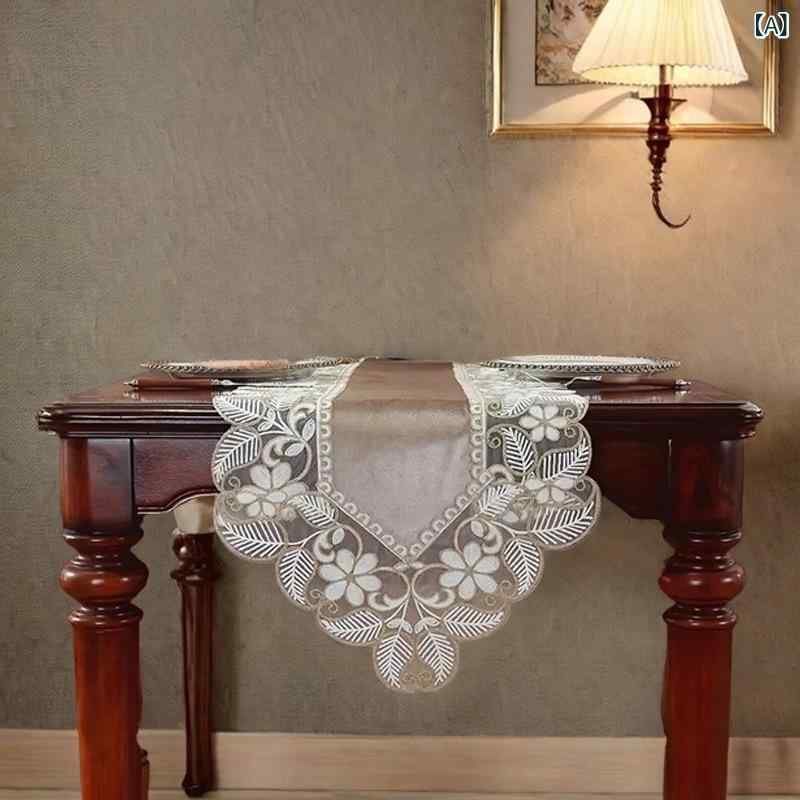 テーブルランナー アメリカン 上品 エレガント ベロア レース ポリエステル 長方形 ダイニング 食卓 リビング コーヒーテーブル シューズラック 下駄箱 サイドボード キャビネット インテリア ブラウン