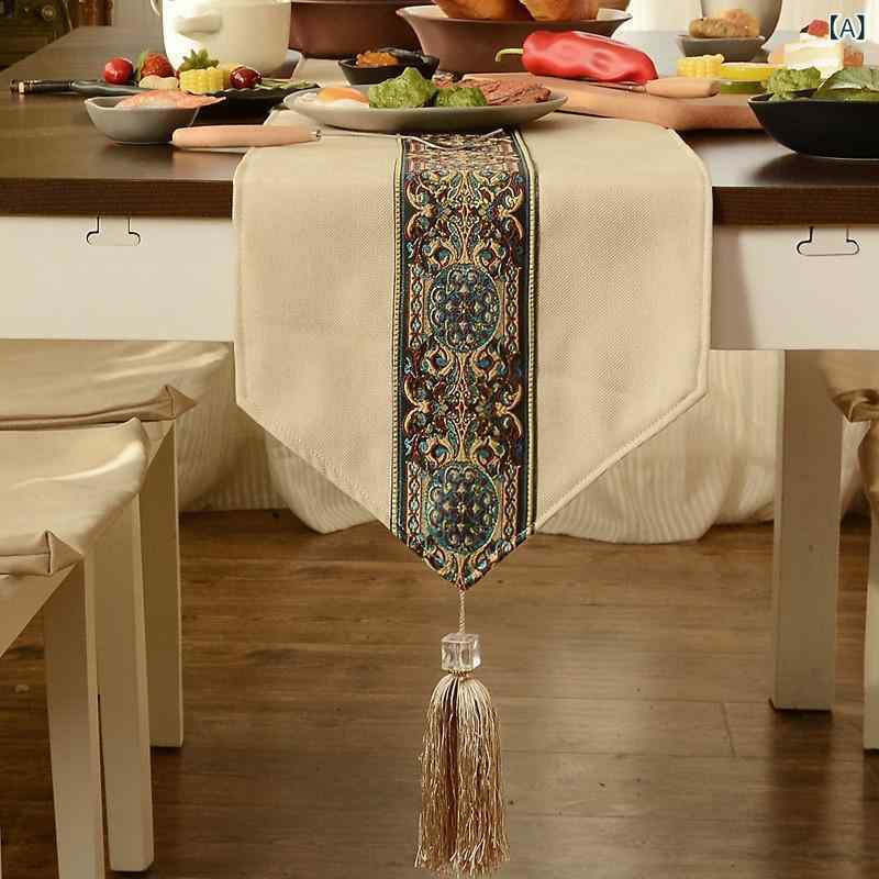 テーブルランナー 新中華風 禅意 モダン シンプル 綿麻風 ベージュ ブラウン パープル グリーン グレー..