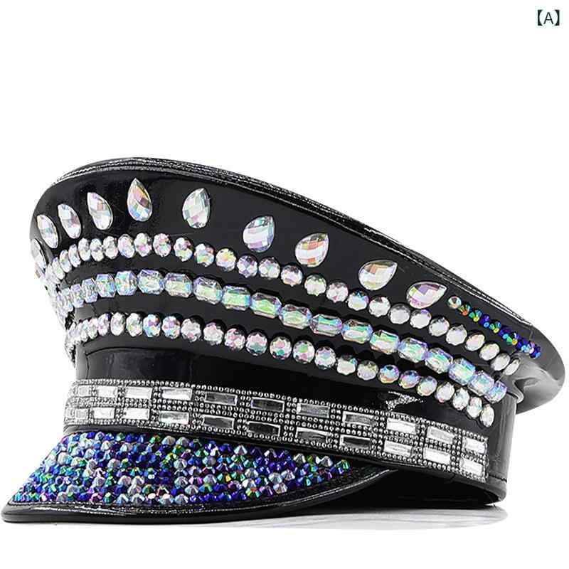 マリンキャップ レディース 女性用 黒 ブラック レザー 革製 ラインストーン ビジュー パーティー イベント 結婚式 誕生日 普段使い おしゃれ 万能(x2)