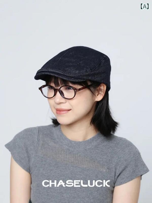 樂天商城 - キャスケット レディース 女性用 濃紺 デニム ニュースボーイキャップ 大きめサイズ ゆったり 深め 小顔効果 通気性 おしゃれ 個性的 トレンド カジュアル 帽子 春夏秋 UV対策 日よけ
